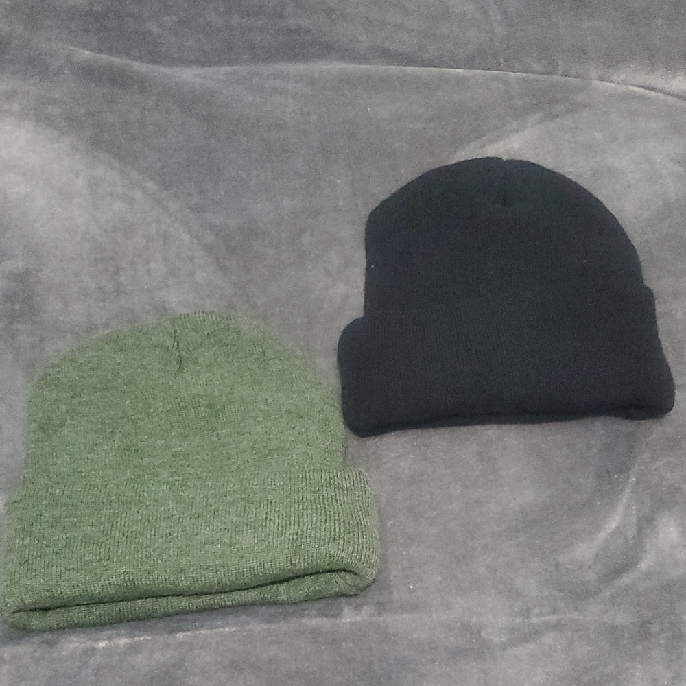 Green and Black Knit Beanies